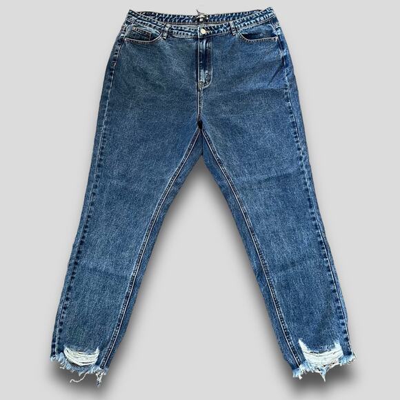 MISSGUIDED WOMENS JEANS HIGH RISE SKINNY DISTRESSED ACID WASH BLUE JEANS 14 - Picture 3 of 7